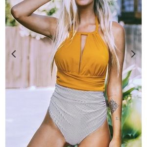cupshe one piece stripe halter swimsuit